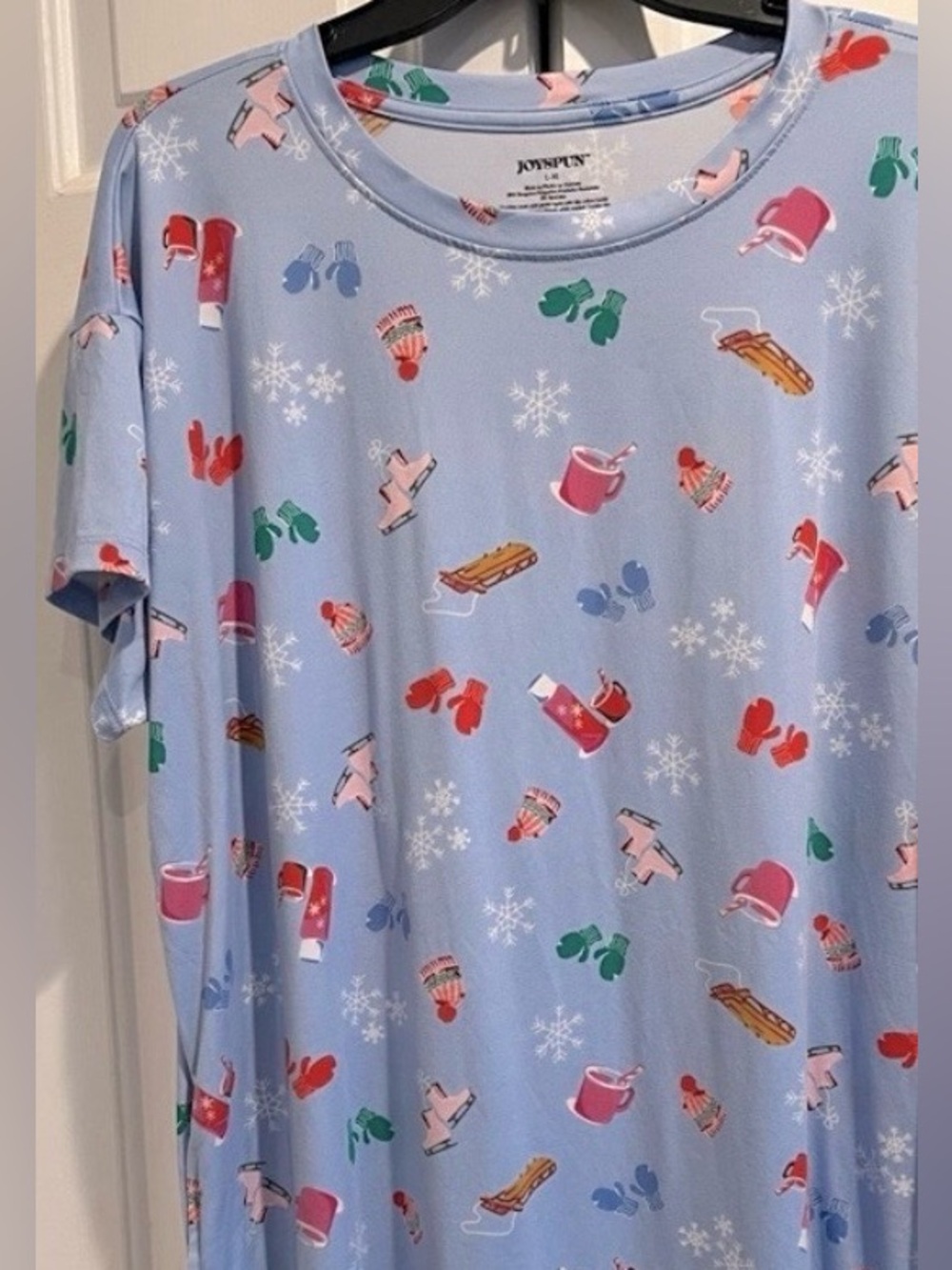 Winter ❄️ Blue Nightgown / Pajamas - Short  Sleeved , Covered w Winter Images